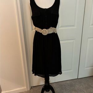 AGB Black Midi Dress with Cream Lace Belt